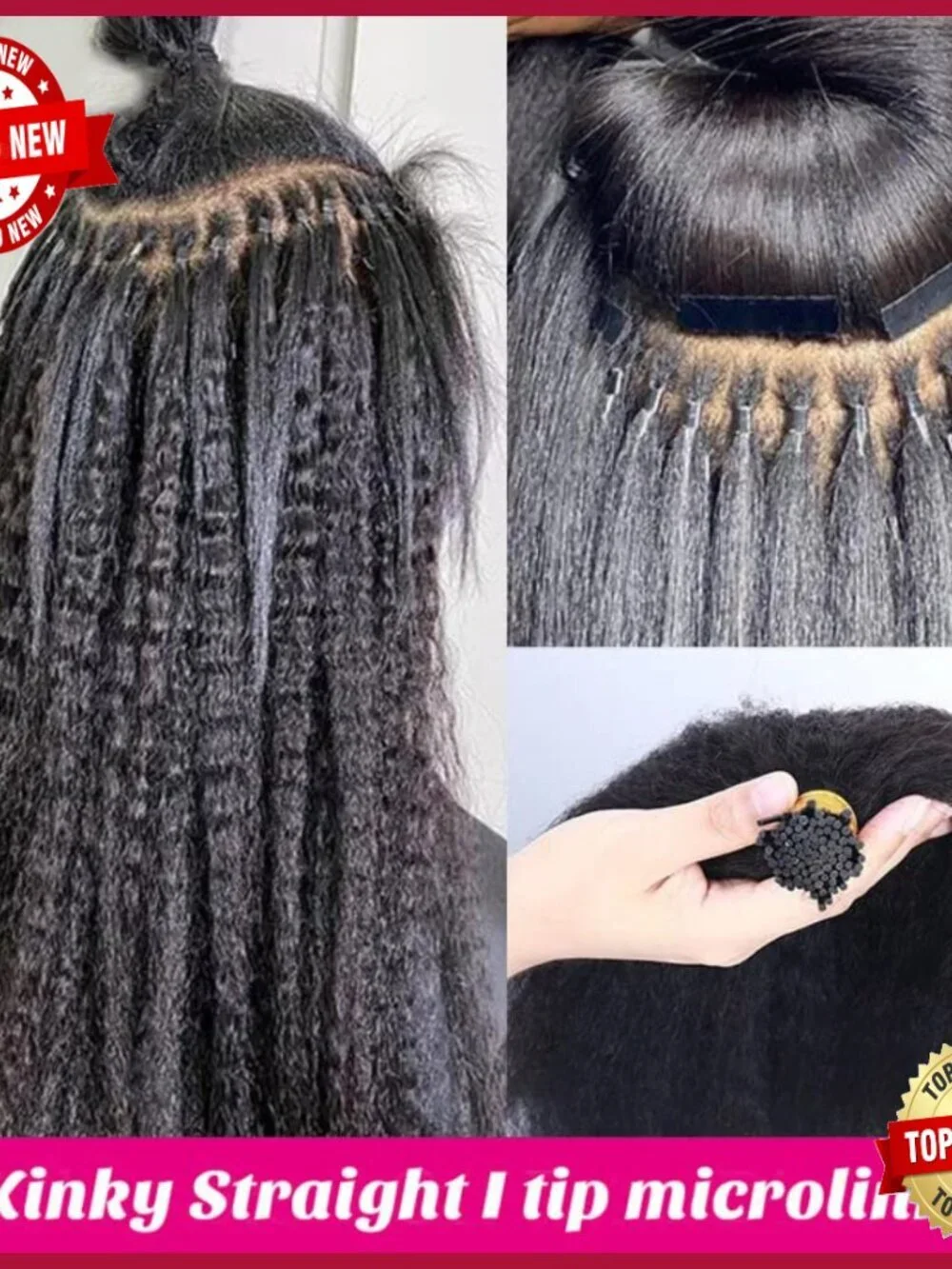 24 Inch I Tip Human Hair Extensions Kinky Straight Cold Fusion 50G